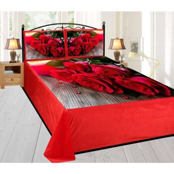 Digital Rose Printed King Size Velvet Double Bedsheet