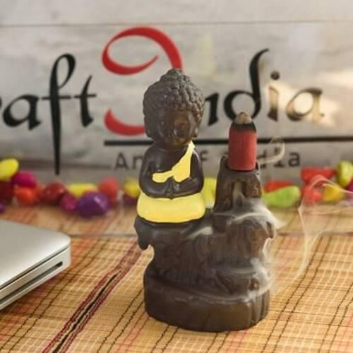 Handcrafted Meditation Monk Buddha Smoke Backflow Cone Incense holder