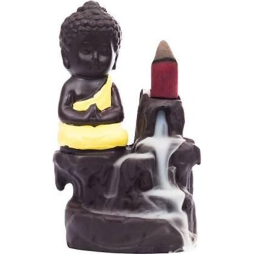 Handcrafted Meditation Monk Buddha Smoke Backflow Cone Incense holder