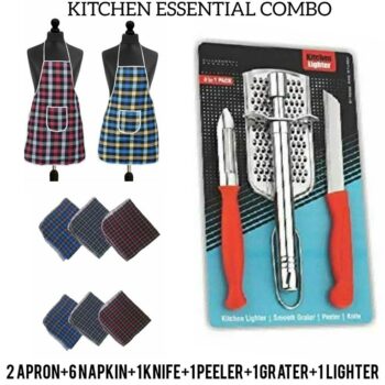 Kitchen Essential Combo - Kitchen Apron, Kitchen Napkin, Knife, Lighter, Peeler, Grater (Combo Pack)