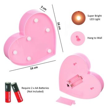 Marquee Pink Heart Shape LED Decorative Night Light (6 LED Light)