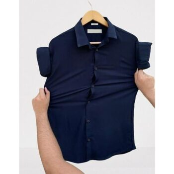 Men's Full Sleeves Casual Lycra Shirt - Navy Blue