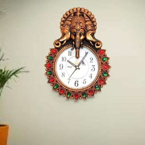 Plastic Classic Stylish Stone Ganesha Designed Wall Clock with Beautiful Work