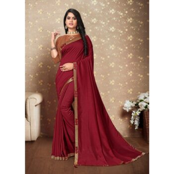 Pretty Solid Vichitra Silk Saree