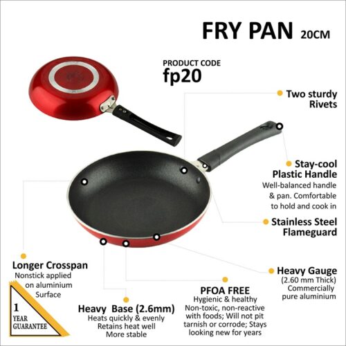 Swadish Fry Pan- Non-Stick Aluminum Mini Taper Fry Pan (Red) 20 cm diameter 0.5 L capacity
