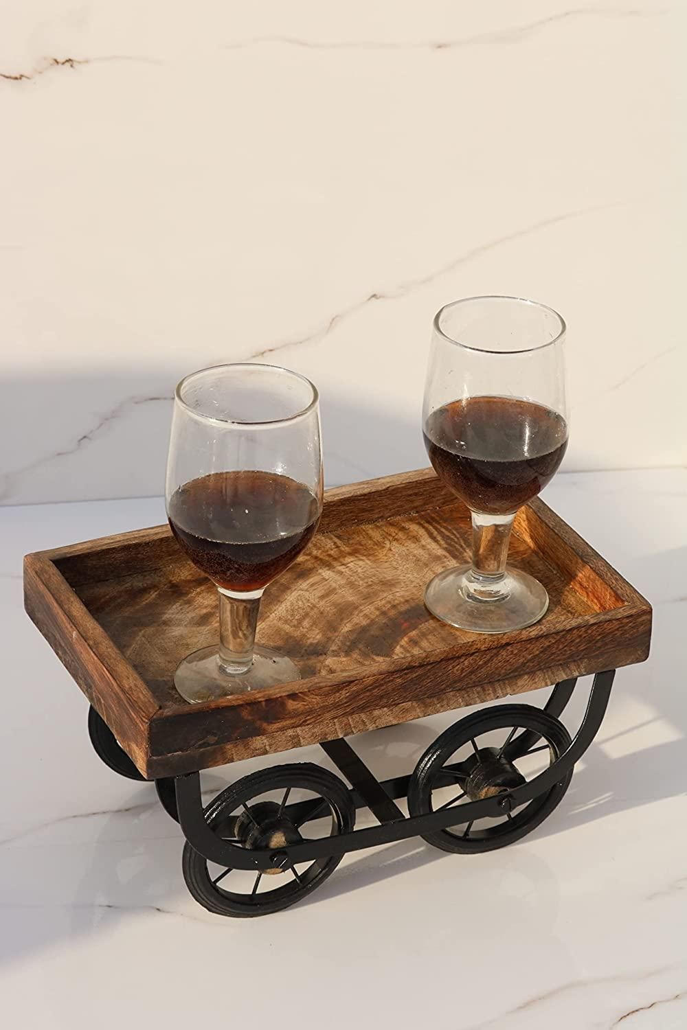 Wooden Handmade Redi thela with Moveable Wheels for Wine Bottle Holder 2
