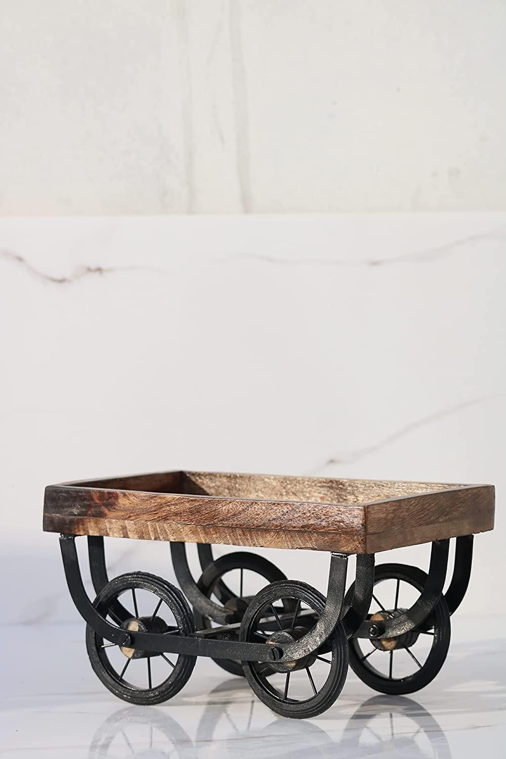 Wooden Handmade Redi thela with Moveable Wheels for Wine Bottle Holder 4