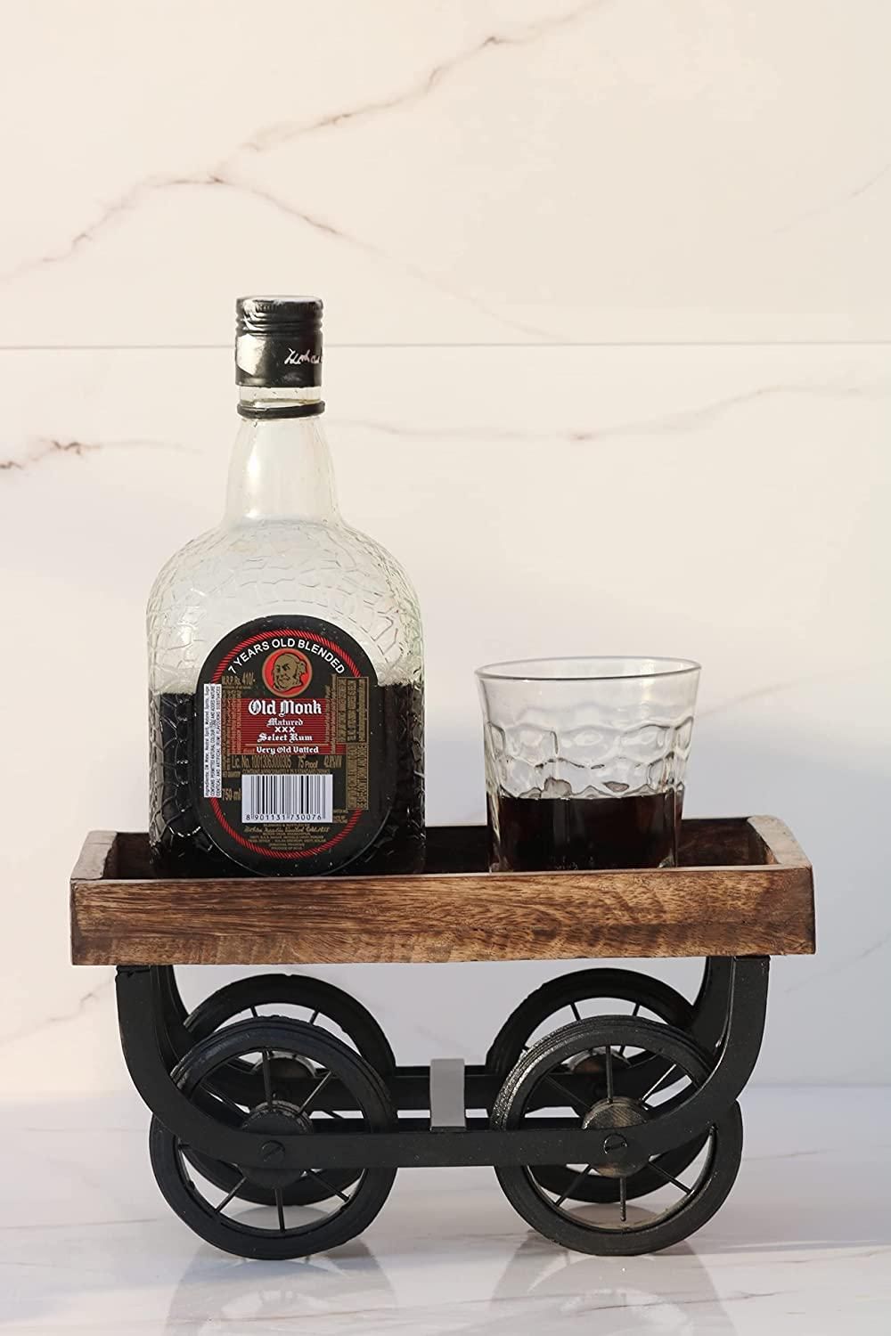 Wooden Handmade Redi thela with Moveable Wheels for Wine Bottle Holder