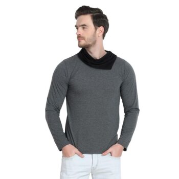 Cotton Solid Full Sleeves Stylized Neck T-Shirt