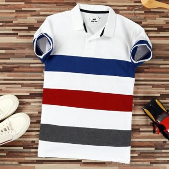Cotton Stripes Half Sleeves Men's Polo T-Shirt