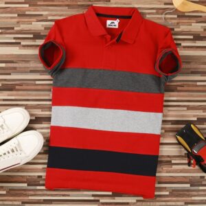 Cotton Stripes Half Sleeves Men's Polo T-Shirt