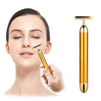 Dealsure 2 in 1 Energy Beauty Bar Electric Vibration Facial Massage V shape Roller (Gold)