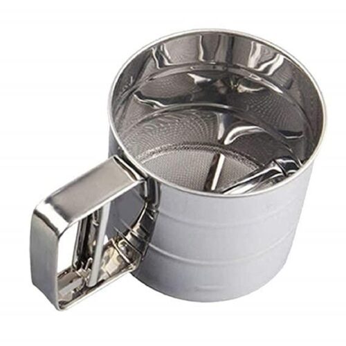 Flour Sifter Baking Stainless Steel Shaker Sieve Cup Manual Flour Sifter with Measuring Scale Mark for Flour Icing Sugar 1
