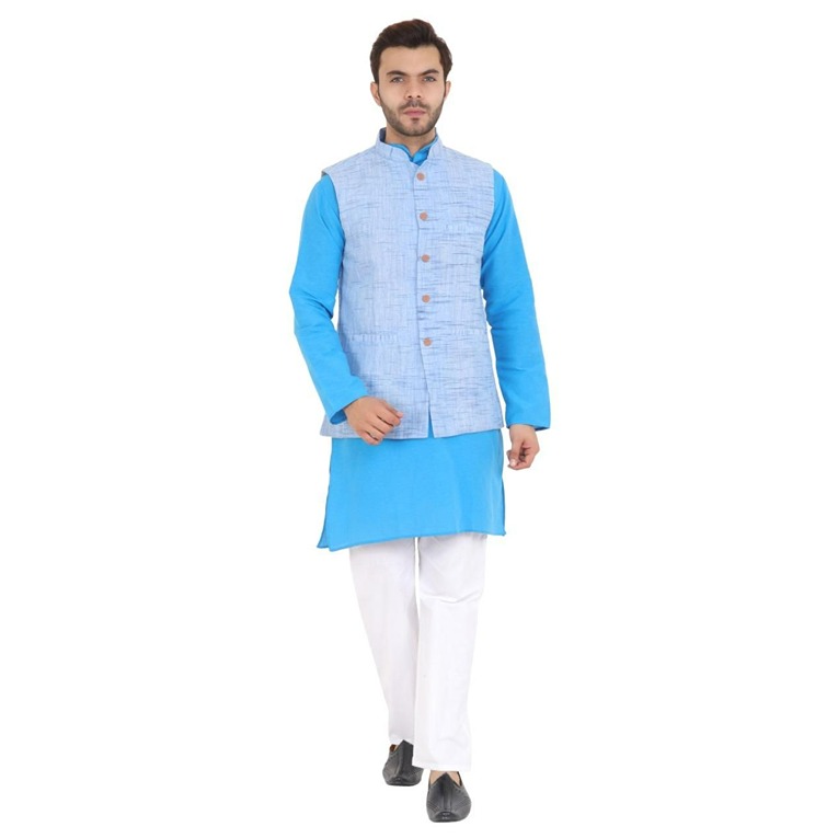 3pc Navy Kurta Pajama With Jacquard Nehru Jacket/indian Kurta  Pajama/churidar/men Traditional Kurta/men Ethnic Wear/salwar Kameez - Etsy