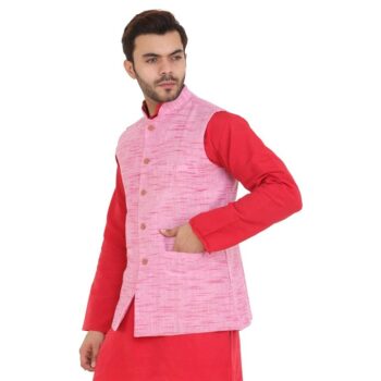 Khadi Cotton Textured Kurta Pajama with Nehru Jacket 2 2
