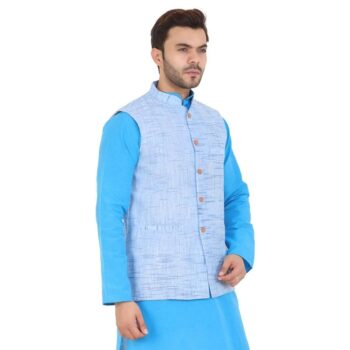 Khadi Cotton Textured Kurta Pajama with Nehru Jacket 2 5