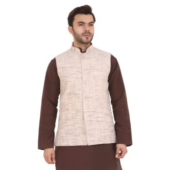 Buy Khadi Cotton Textured Kurta Pajama with Nehru Jacket - Yellow  (KDB-959665)