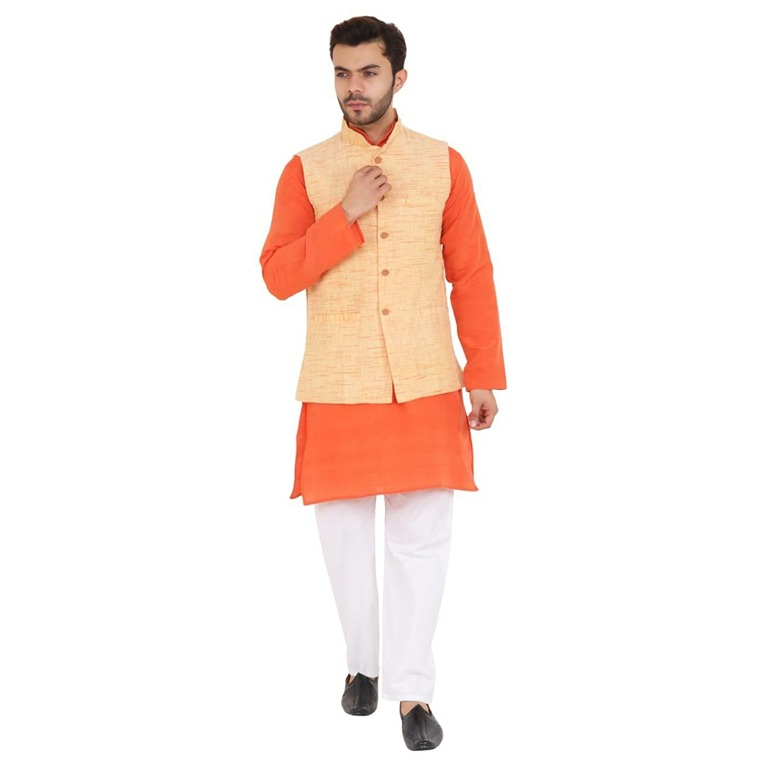 Men Khadi Grey & white striped Woven, Handmade Nehru Jacket – Karze