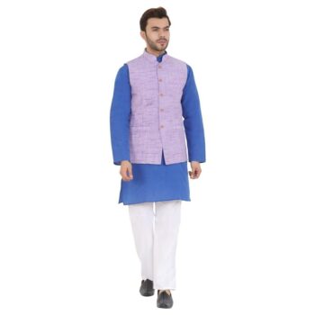 Khadi Cotton Textured Kurta Pajama with Nehru Jacket