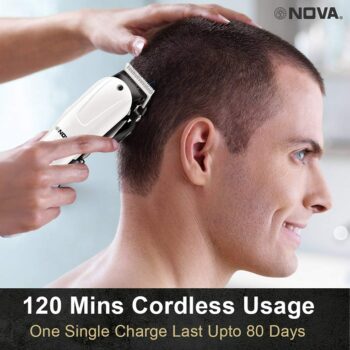 Nova NHT 1083 Professional Rechargeable & Cordless 120 Minutes Runitme Digital Hair Clipper for Men (White)
