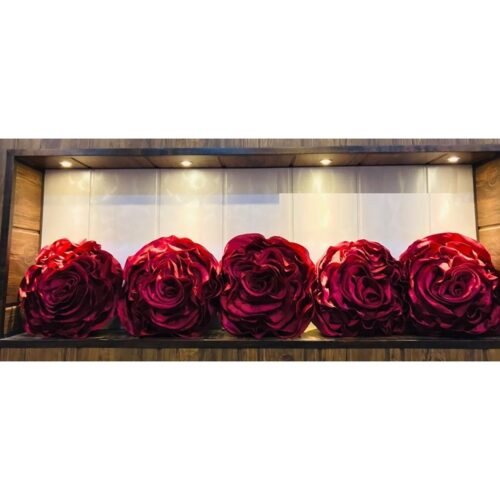 Rose Shaped Satin Cushion Covers With Filler Combo (Set of 5)
