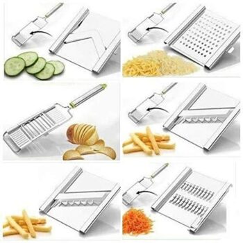 Slicer Grater- 6 in 1 Stainless Steel Kitchen Chips Chopper Cutter Slicer and Grater with Handle