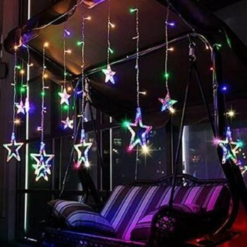 Star Light - Window Curtain String Lights with Flashing Modes Decoration for Christmas 6 Big Star and 6 Small Star