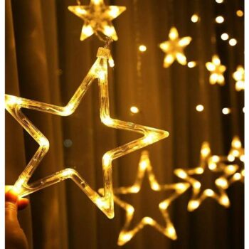 Star light curtain string - Golden Stars Curtain LED Light with String LED Lights for Home Decoration, Diwali 6 Big Lights 6 Small Lights