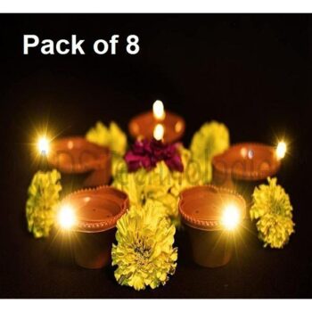 Water Sensor Led Diyas Candle with Water Sensing Technology E-Diya Warm Orange Ambient Lights, Battery Operated Led Candles for Home, Replacable Battery ( Pack of 8)