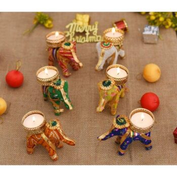 Elephant Tealight Holders with Candles (Pack of 6)