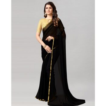 Shop Elegant Solid Black Kanjivaram Silk Saree Online in USA – Pure Elegance