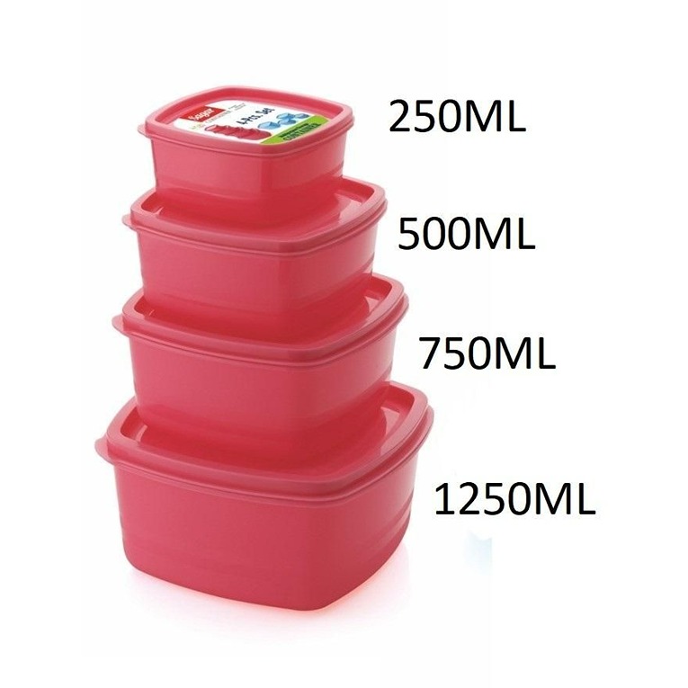 Tupperware plastic container - 500ml, 4 Pieces, Multicolour 