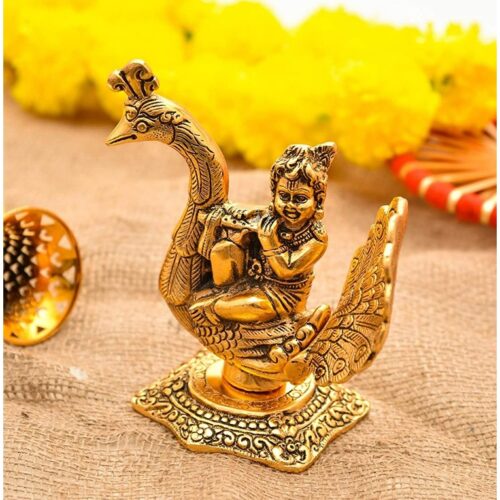 God Krishna Kanha ji Murti With Peacock Showpiece