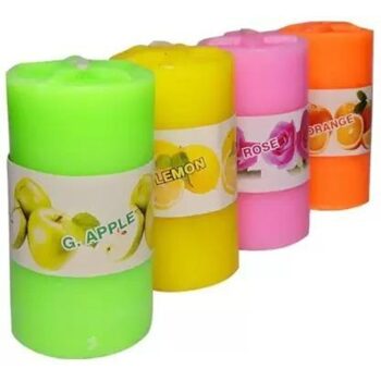 Manogyam Scented Lemon, Rose, Green-Apple & Orange Pillar Candle (Pack of 4)