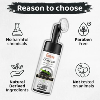 Activated Charcoal Foaming Face Wash with Built-In Face Brush, 150ml