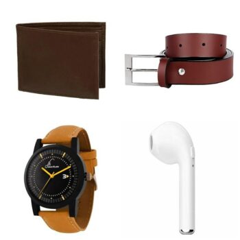 Combo Of Men Watch , Wallet, Belt And Wireless Bluetooth Earphone with Mic