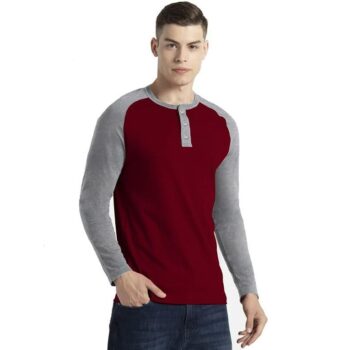 Cotton Solid Full Sleeves Henley Neck T-Shirt