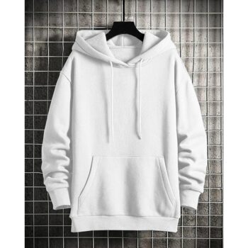 Lazychunks Men Cotton Solid Hoodie - White