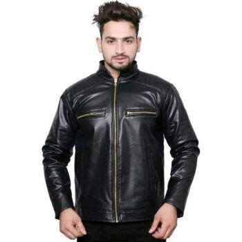 Solid PU Leather Men Jacket