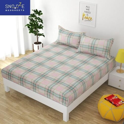 Snooze Glace Cotton Elastic Fitted Queen Size Double Bedsheet