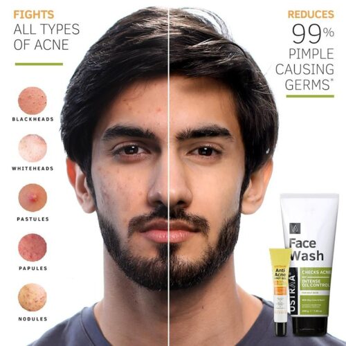 Ustraa Anti Acne Kit - Anti Acne Spot Gel 15ml & Face Wash Oily Skin 200g