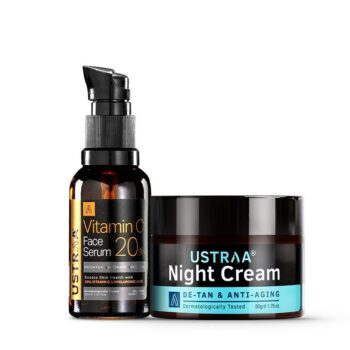 Ustraa Bright Skin Combo - 20% Vitamin C Face Serum 30ml & Night Cream with Niacinamide 50g