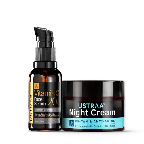 Ustraa Bright Skin Combo - 20% Vitamin C Face Serum 30ml & Night Cream with Niacinamide 50g