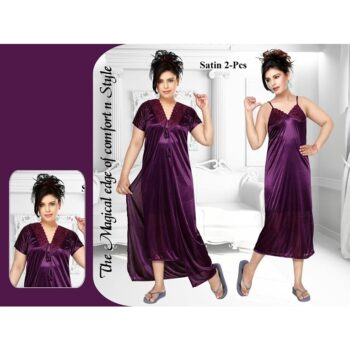 Verve Studio Satin Solid Night Gown With Robe
