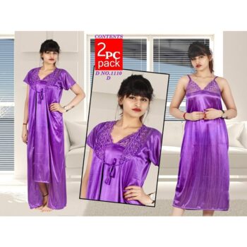 Verve Studio Satin Solid Night Gown With Robe