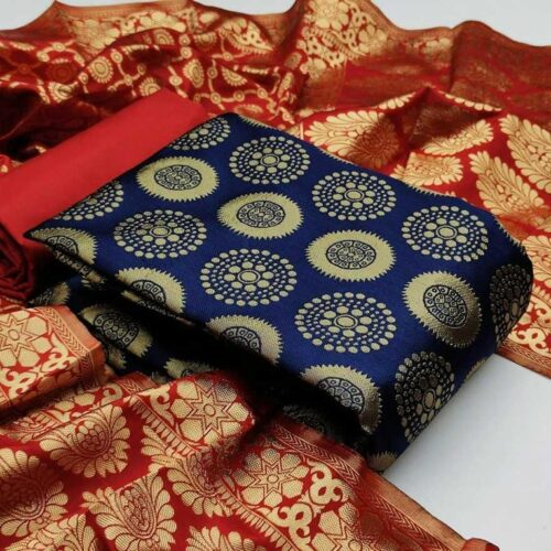 Women Stunning Jacquard Weaving Banarasi Silk Dress Material