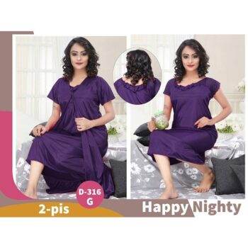 Women's Satin Solid Night Gown With Robe