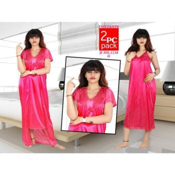 Women's Satin Solid Night Gown With Robe