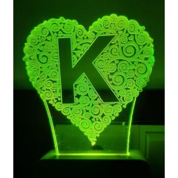 7 Color Changing 3D LED Alphabet K Night lamp with Plug for Living Room