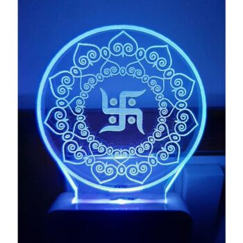 7 Color Changing 3D LED Swastik Night lamp with Plug for Living Room